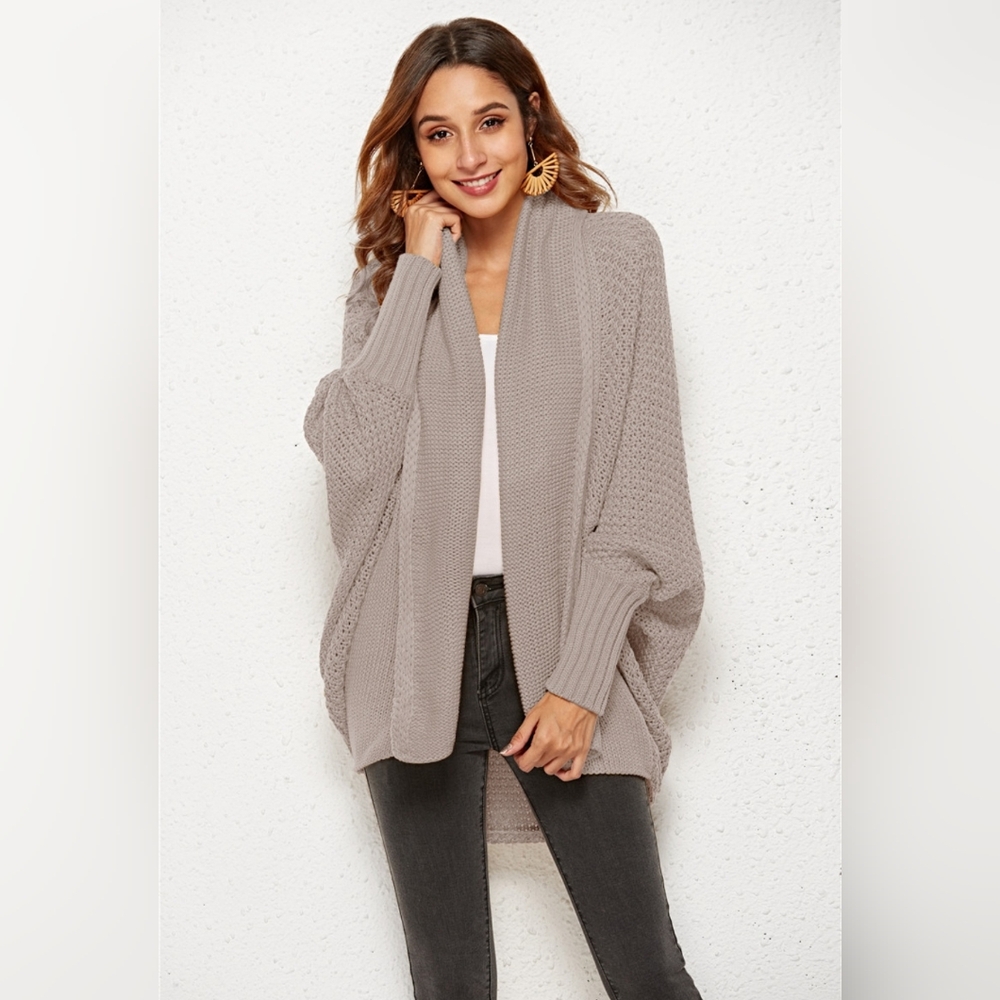 Oversized Knit Cardigan Batwing Sleeve Lightweight Baggy Open Front Sweater Top
